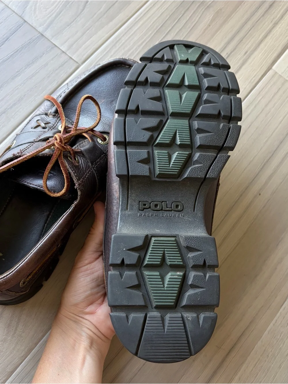 Vintage Polo Ralph Classic Brown Leather Boat Shoe with Rugged Sole